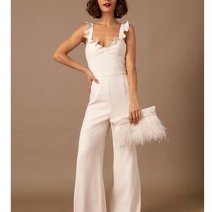 Monique Lhuillier X BHLDN White Bridal Jumpsuit with Wide-Leg Elegance